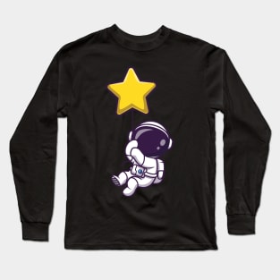 Astronaut Floating with Star Balloon Cartoon Long Sleeve T-Shirt